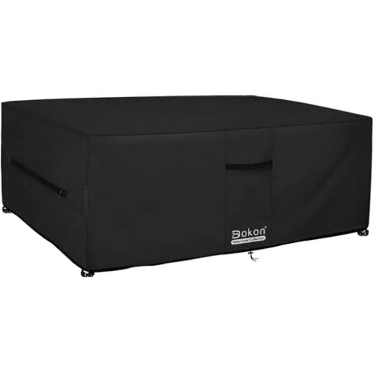 Dokon Gartenmöbel Abdeckung mit Belüftungsöffnungen Wasserdicht Winddicht UV-Beständiges Schwerlast 600D Oxford Gewebe Schutzhülle für Gartentisch Sitzgruppe, Rechteckig (200 x 160 x 70 cm) - Schwarz – Bild 2