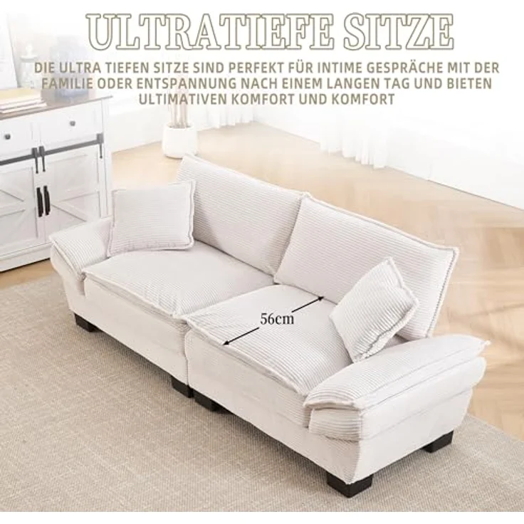 Ball & Cast Couch mit Schlaffunktion, Samt Sofa 2 Sitzer mit Kissen für das Wohnzimmer Wohnung Schlafzimmer, 224 x 81 x 81 (BxHxT), Beige – Bild 10