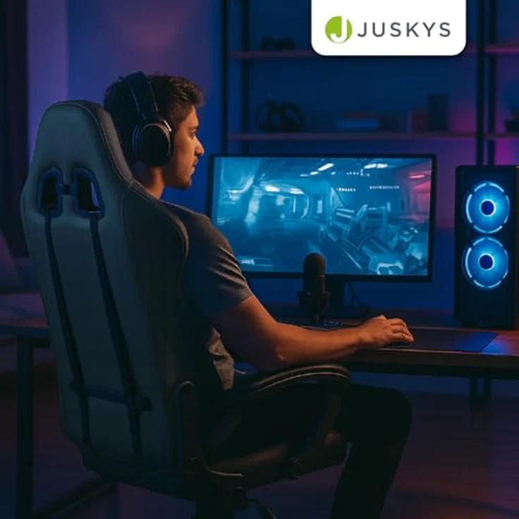 Juskys Gamingstuhl HyperSeat, verstellbare Rückenlehne, höhenverstellbarer Drehstuhl, Kunstleder, ergonomisch, für Büro & Gaming Setup – Beige/hellgrau – Bild 3