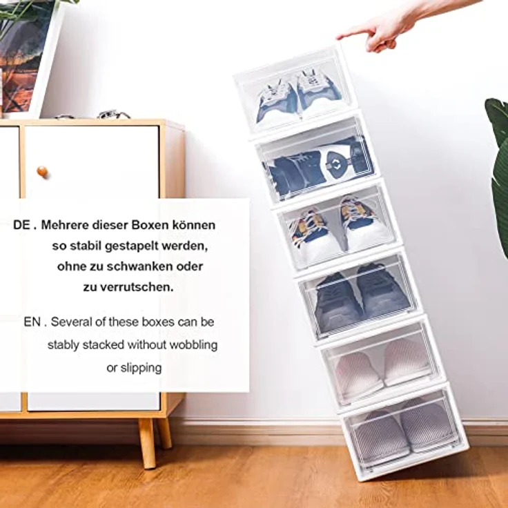 Yorbay Schuhbox 3er Set Schuhbox, stapelbarer Schuhorganizer, Schuhaufbewahrung (Kunststoffbox mit halbdurchsichtige Tür), Halbdurchsichtig weiß, für Schuhe bis Größe 48 – Bild 6