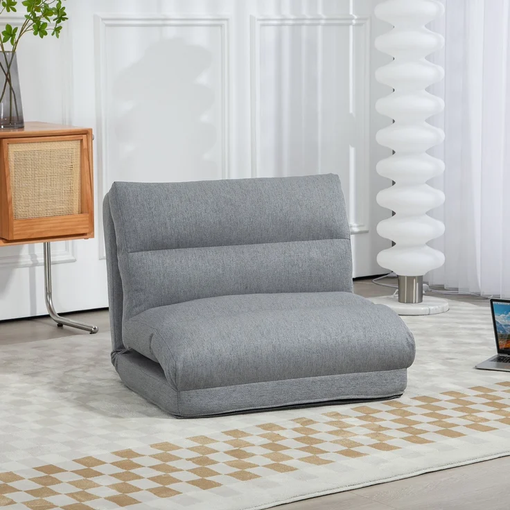 Wohnora-Sitzsack mit Bettfunktion, neigbare Lehne, klappbar, bis 120kg, 70 x 72 x 56 cm, Grau,H 56cm x T 70cm x B 72cm – Bild 2