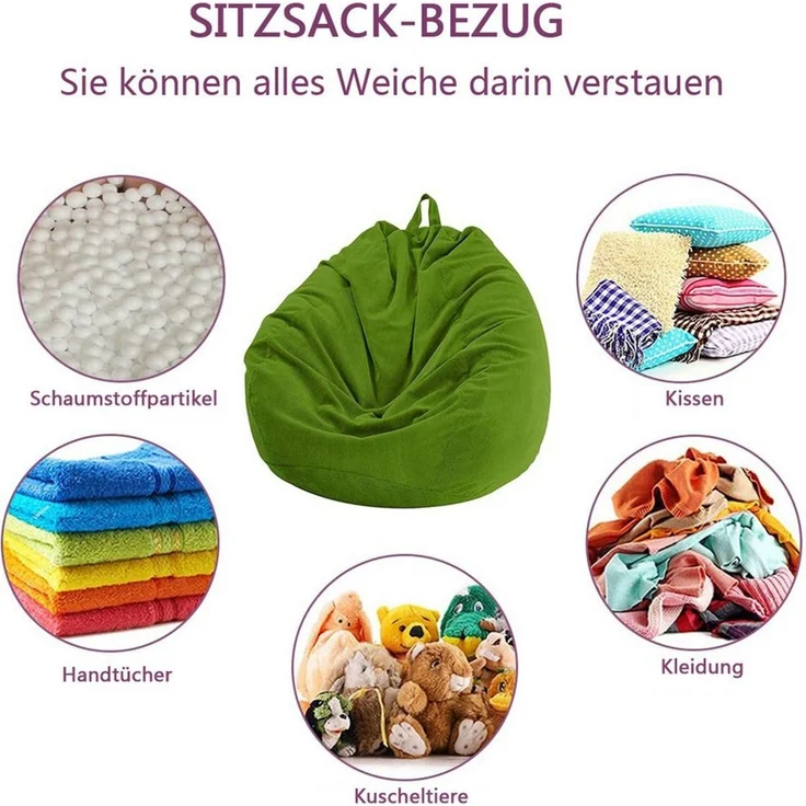 Coonoor Sitzsack Sitzsackstuhl für Kinder und Erwachsene, nur Bezug (Keine Füllung), für Sofa-Stofftiere – Bild 3