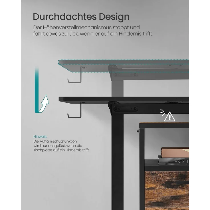 Songmics höhenverstellbarer Schreibtisch elektrisch, Holzspanplatte Tintenschwarz, 60 x 140 x (72-120) cm – Bild 6