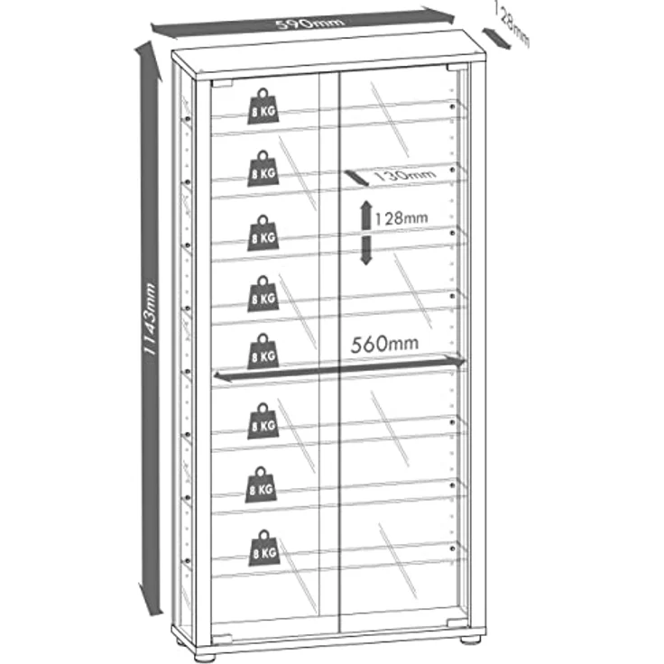 MID.YOU Vitrine, Buche und Glas, 8 Fächer mit Beleuchtung, 59x114.8x18 cm, in verschiedenen Holzdekoren erhältlich – Bild 4