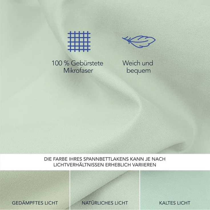 Dreamzie Spannbettlaken 120x200 cm - 100% Microfraser - Spannbetttuch für Dicke Matratzen bis zu 33 cm - Hellgrün - Schadstoffgeprüft (Oeko TEX), Bettlaken mit Gummizug – Bild 4