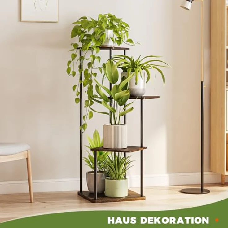Bamworld Pflanzenständer Blumenständer Metall Schwarz Pflanzenregal Indoor Outdoor mit 4 Etagen Eck Blumenständer für Terrasse, Garten, Balkon, Wohnzimmer, Schlafzimmer (Braun) – Bild 7