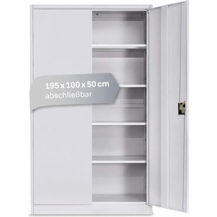 LagerZwei Aktenschrank Stahlschrank 195x100x50 cm (1-St) 3-fach verriegelt, 4 Böden, bis 60 Ordner, Flügeltüren 130°