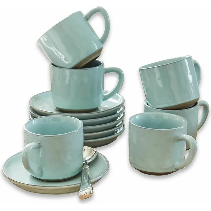 Mirabeau Geschirr-Set Tasse mit Untertasse 6er Set Biarré türkis, Steinzeug