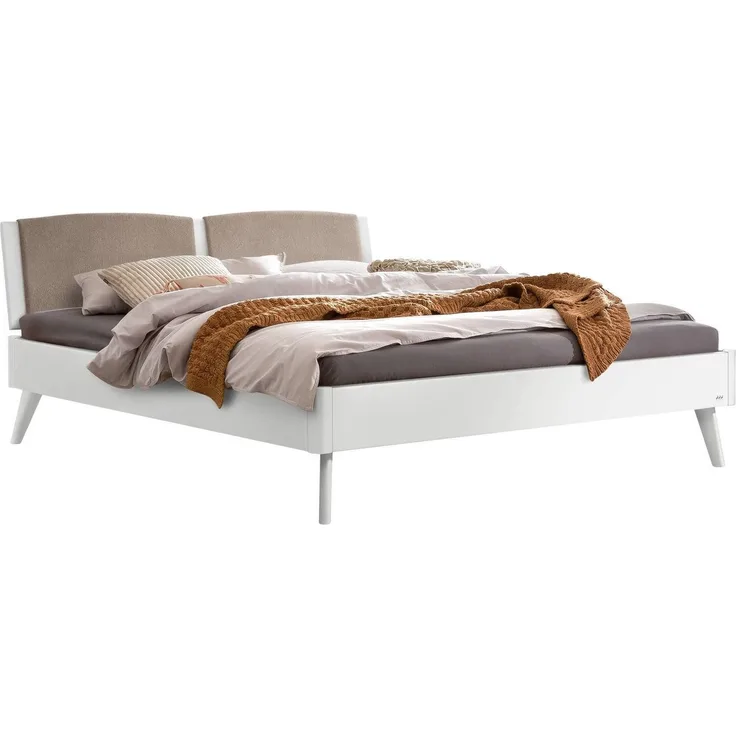 Hasena Polsterbett Fabro Lounge Weiß mit Kopfteil in Sand 140x200 cm, Fußhöhe 20 cm MDF weiss deckend – Lounge