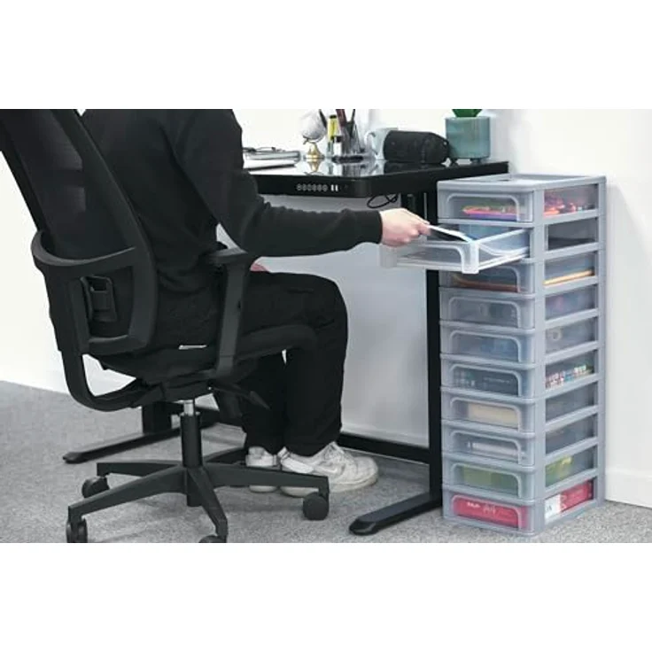 Iris Ohyama, Kunststoff Schubladenbox mit 10 tiefen Schubladen, Grau, Easy-Pull-System, A4, A5 & A6 Format, Schreibtisch Organizer für Büro, Schule, Schreibwaren, BPA-frei, Schubladenschrank, OCH-2100 – Bild 4