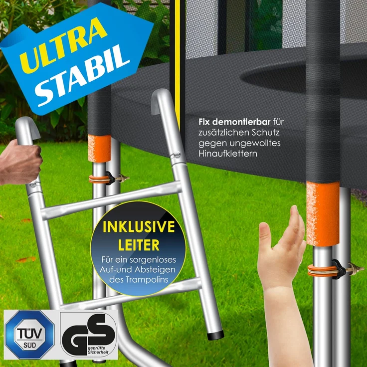 KESSER® Trampolin, Ø 305 cm, mit Sicherheitsnetz, Leiter, Randabdeckung, Seitentasche & Zubehör, Orange – Bild 5