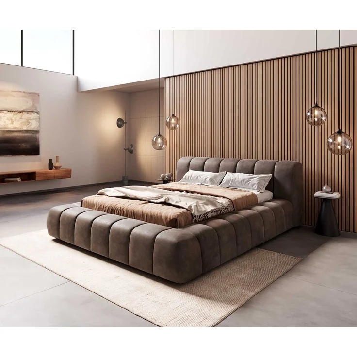 Polsterbettgestell Cutio 140x200 cm Mikrofaser Taupe Vintage – Bild 1