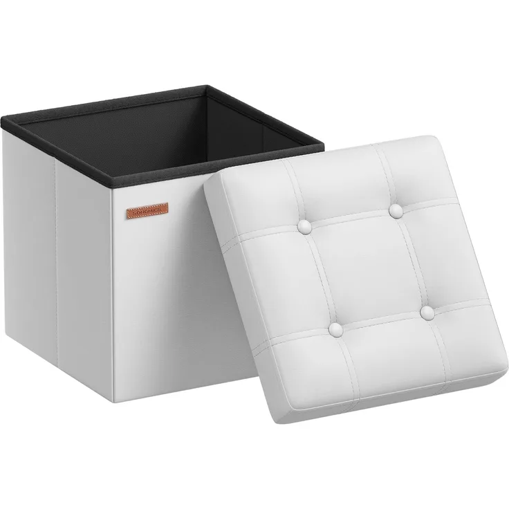 Songmics Sitzhocker 38 cm, Aufbewahrungsbox faltbar, Fußhocker mit Deckel, aus Kunstleder, bis 300 kg belastbar, für Eingang, Wohnzimmer, Schlafzimmer, wolkenweiß LSF030W11