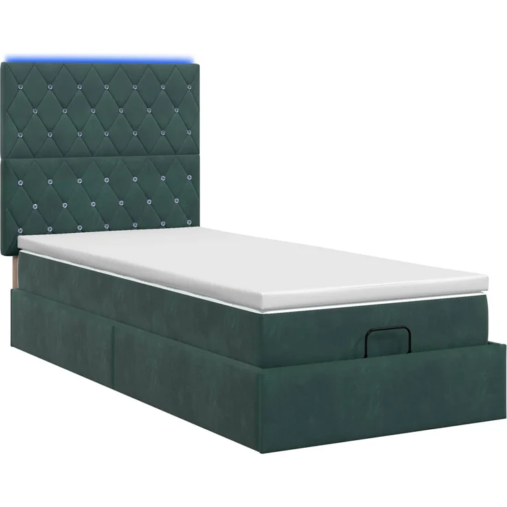 vidaXL Ottoman-Bett mit Matratze und LED Dunkelgrün 100 x 200 cm Samt 3458214 – Bild 9