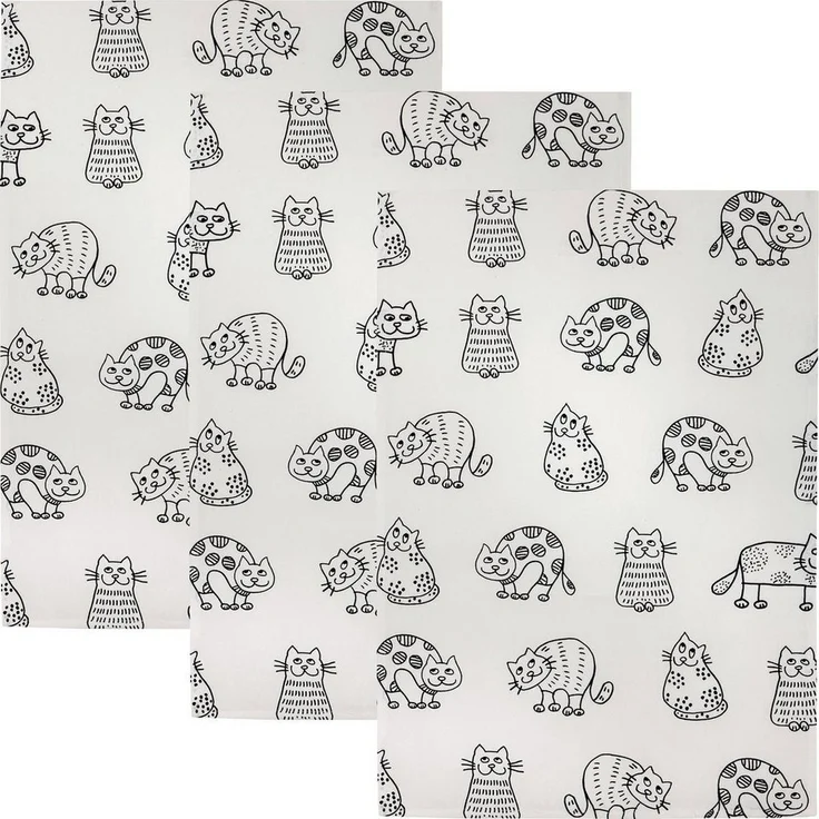 Kracht Geschirrtuch Geschirrtuch "Katzenreihe" 3er-Pack, Halbleinen Motiv – Bild 3