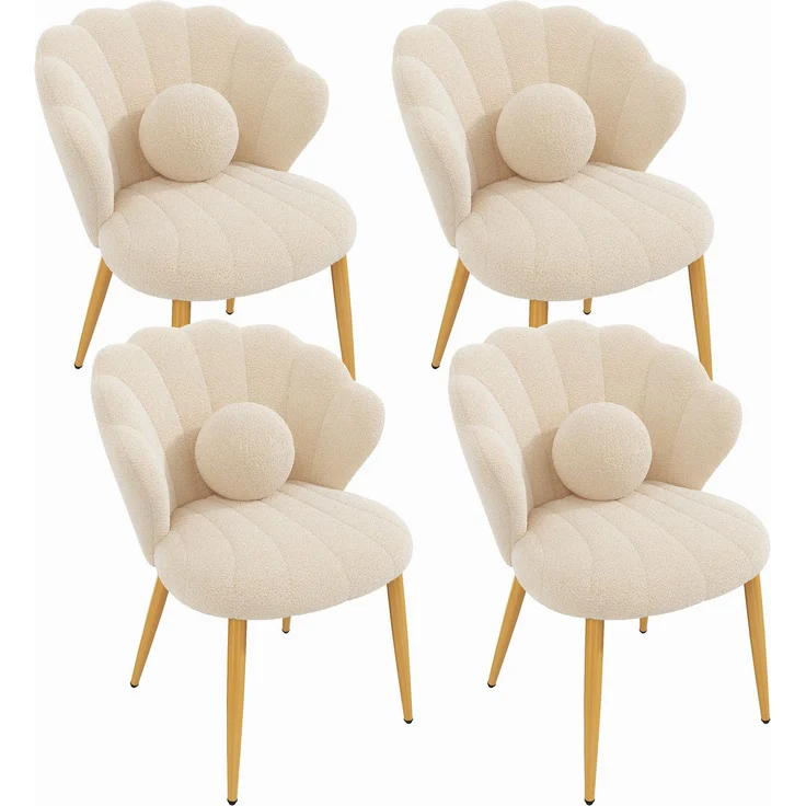 Esszimmerstühle im 4er-Set, je 60 x 62,5 x 83 cm, Bouclé-Bezug in Beige mit Zierkissen – Bild 3