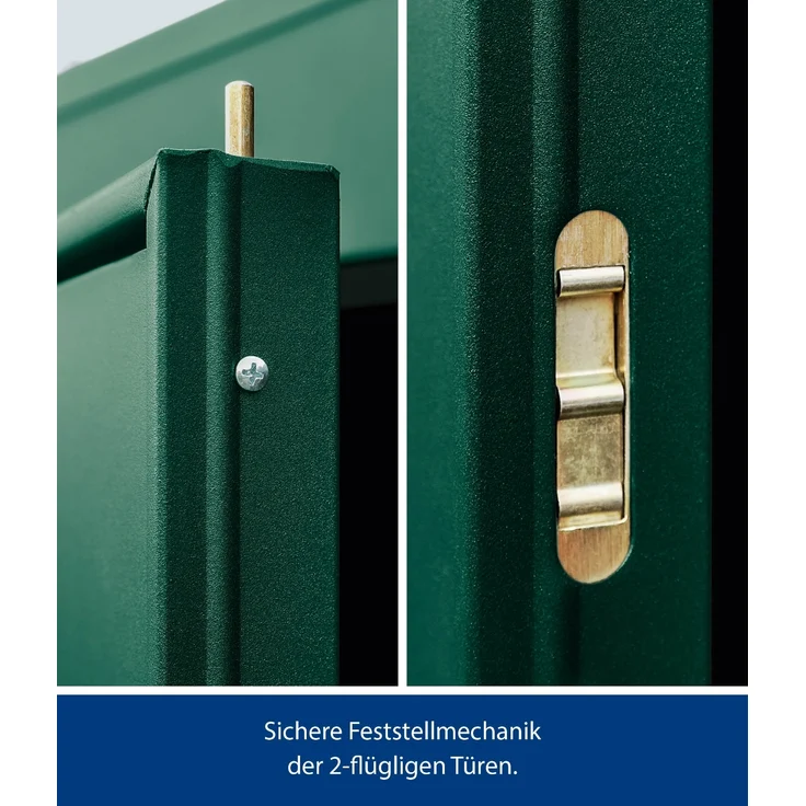 Hörmann Metall-Gerätehaus Berry Modern mit Satteldach Typ 2, 259 x 248 cm, moosgrün, 6,4 m²,2-flüglige Tür – Bild 2