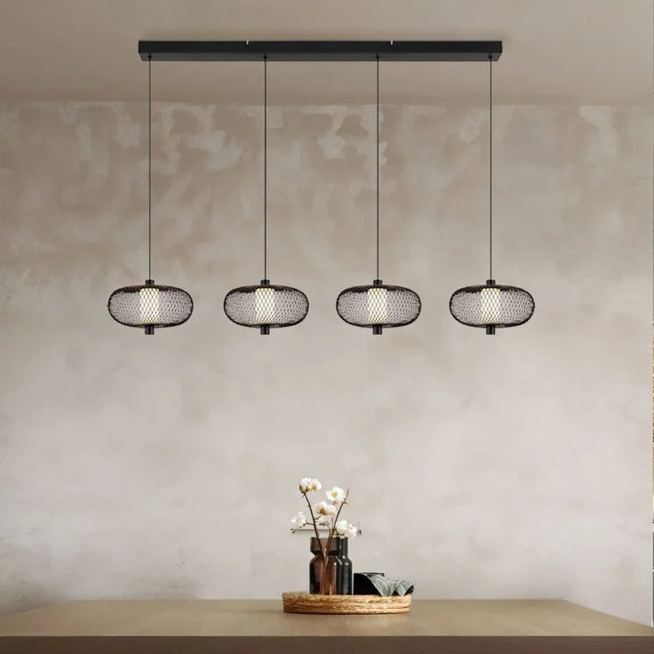 LED Pendelleuchte, schwarz, Metallgeflecht, H 150 cm – Bild 4