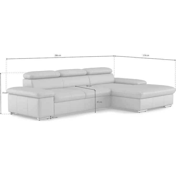 CAVADORE Leder-Ecksofa Valerie mit XL-Longchair / Eckcouch mit Kopfteilverstellung, großem Longchair + Metallfüßen / 286 x 73 x 174 / Echtleder Dunkelbraun – Bild 3