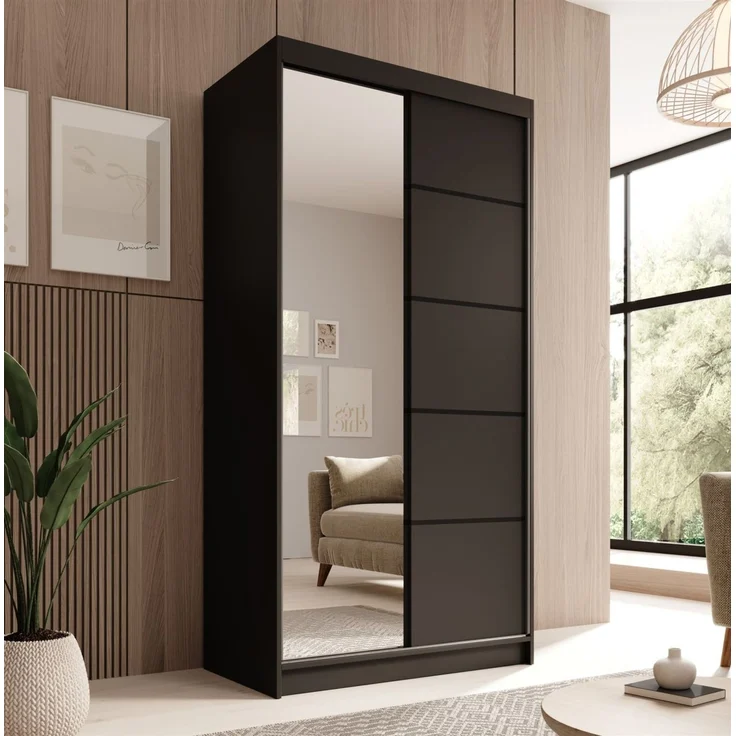 Schiebetürenschrank Schrank Nr. 120 in Schwarz matt 100x200x58 cm – Bild 1
