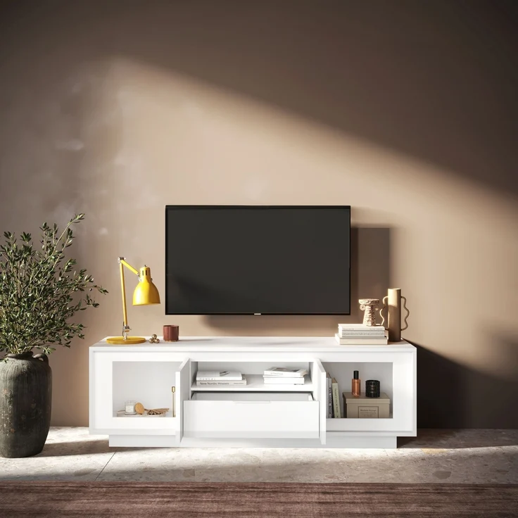 Lowboard >Siena< 2 Türen, 1 Schub, 1 Fach, Weiss Lack matt - 180x58x50 (BxHxT) – Bild 3