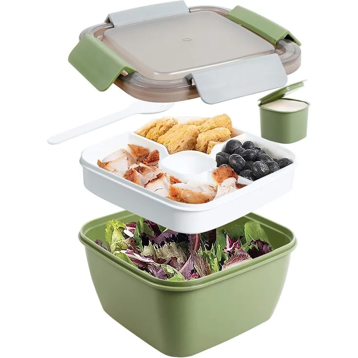 Lunchbox Auslaufsichere Bento 3 Fächer Salatbehälter 1500 ML Armeegrün