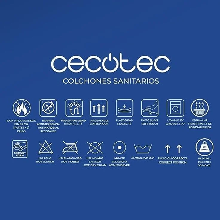 Cecotec Sanitär Matratze Fluss 1500 HealthConfort 90x190. HR -Schaumkern, viskoelastische Schicht, Höhe 15 cm, wasserdichtes und waschbares Sanitärgehäuse 90º, atmungsaktiv, antimikrobiell – Bild 7