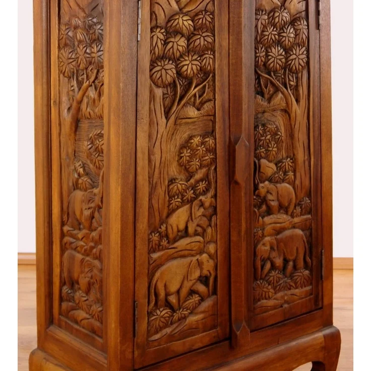 livasia Kommode Asiatische Massivholz Kommode 55x35x100cm mit Elefantenschnitzerei – Bild 2
