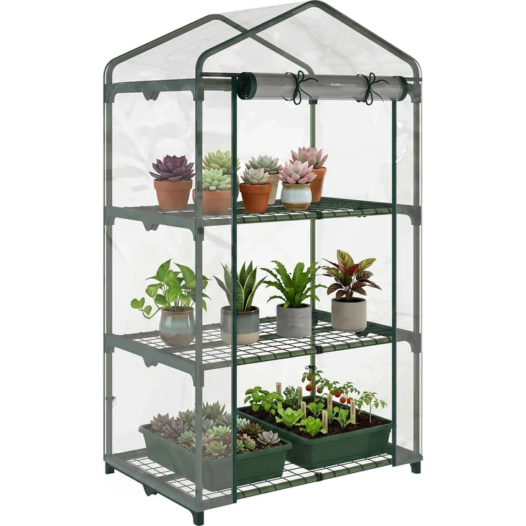 MELAYR, Gewächshaus mit Regale, winterfest Foliengewächshaus Treibhaus für Balkon 69 x 49 x 125 cm Transparent – Bild 1