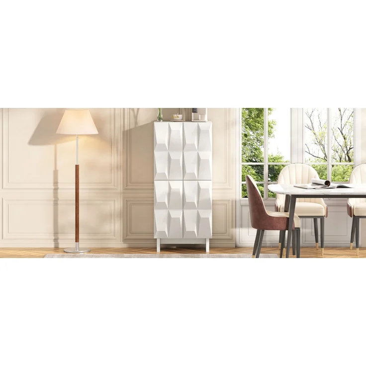 Schuhschrank Sideboard Kompaktsschrank Spanplatte Relief 4 Türen 4 Fächer verstellbare Böden Flur Wohnzimmer--Weiß--60.5x34x135.5cm--YOUDENOVA – Bild 7