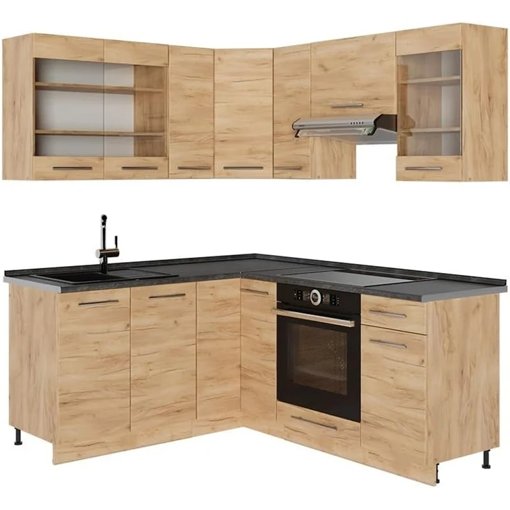 Eckküche Fame-Line Goldkraft Eiche/Goldkraft Eiche 190 x 160 cm, AP Anthrazit Vicco – Bild 1