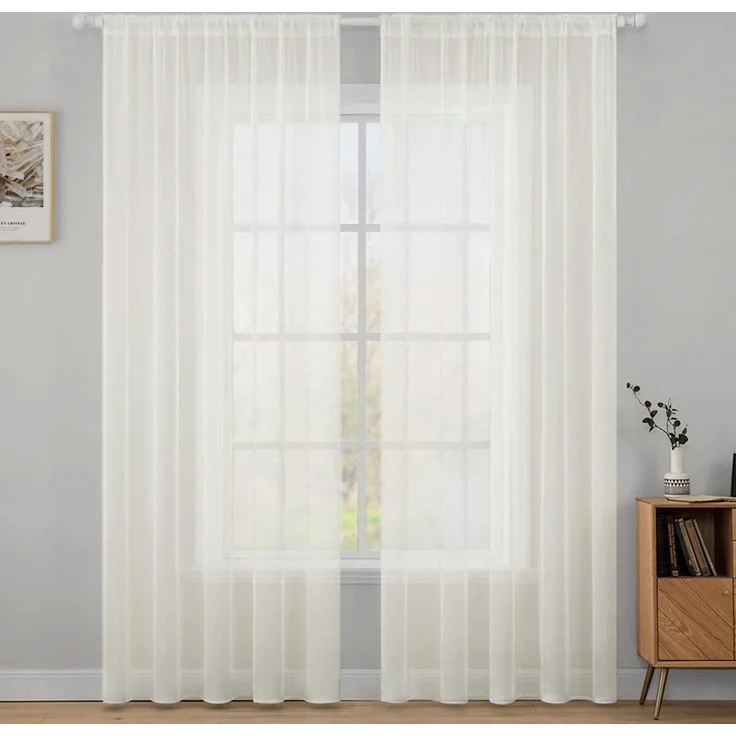 MIULEE Vorhänge Gardinen, Stangendurchzug Elfenbein, 2er Set 225x140cm | Transparente Gardine aus Voile, Luftig Leicht, Einfarbig Dekoschal für Wohnzimmer & Schlafzimmer