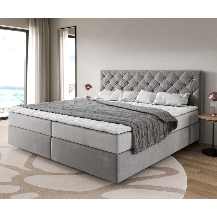 Boxspringbett Dream-Great Mikrofaser Grau 200x200 cm mit Taschenfederkernmatratze und Topper Visco – Bild 1