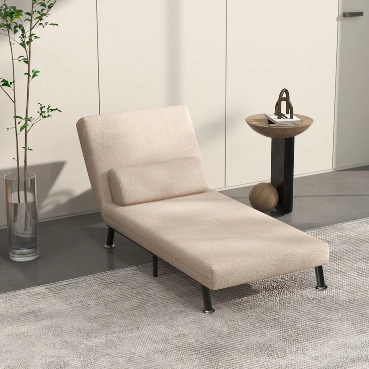 MELAYR, Klappsessel mit Bettfunktion, klappbarer Relaxsessel in Leinenoptik, 75 x 70 x 75 cm, Beige – Bild 4