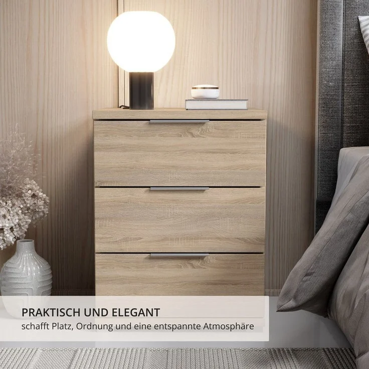 SMILLA Nachttisch in Eiche Sonoma Optik - Moderner Nachtschrank mit Schubladen und viel Stauraum - 46 x 61 x 42 cm (B/H/T) – Bild 3