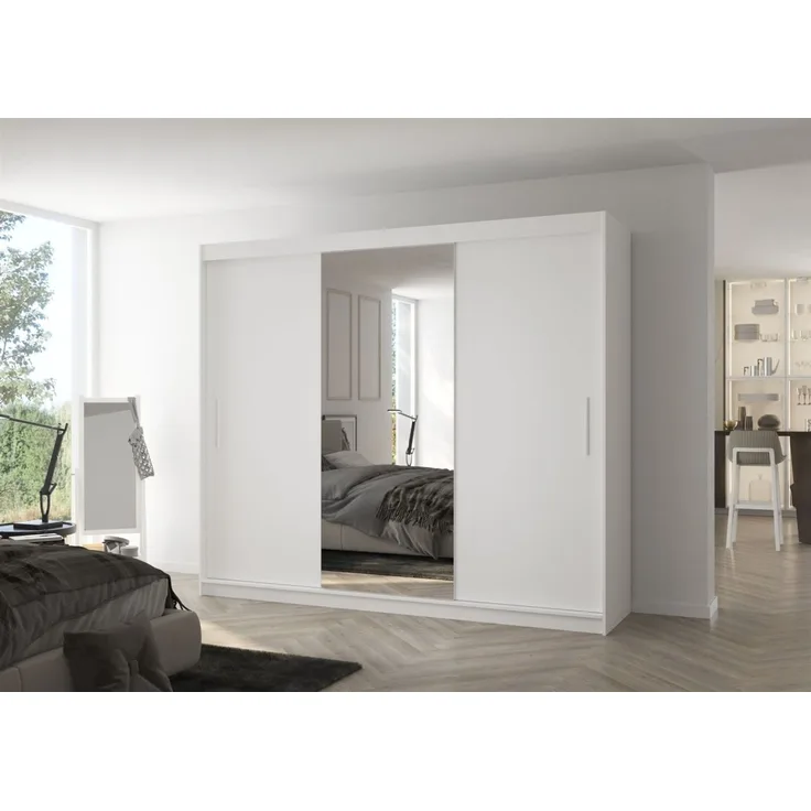Schiebetürenschrank Schrank Nr. 540 in Weiß matt- Spiegel 250 x 215 x 58 cm