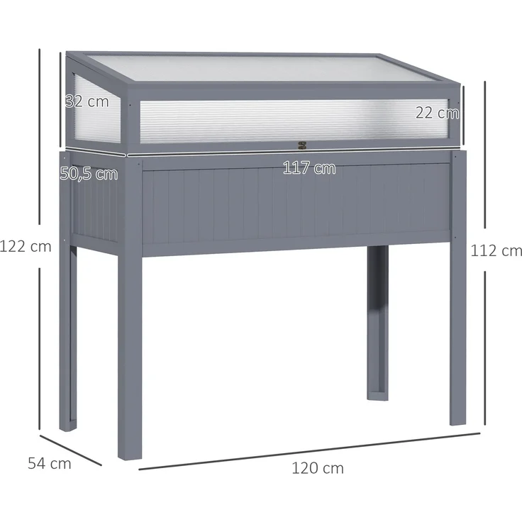 Outsunny Hochbeet, Tannenholz, PC-Panel, Grau, 120L x 54B x 122H cm – Bild 3