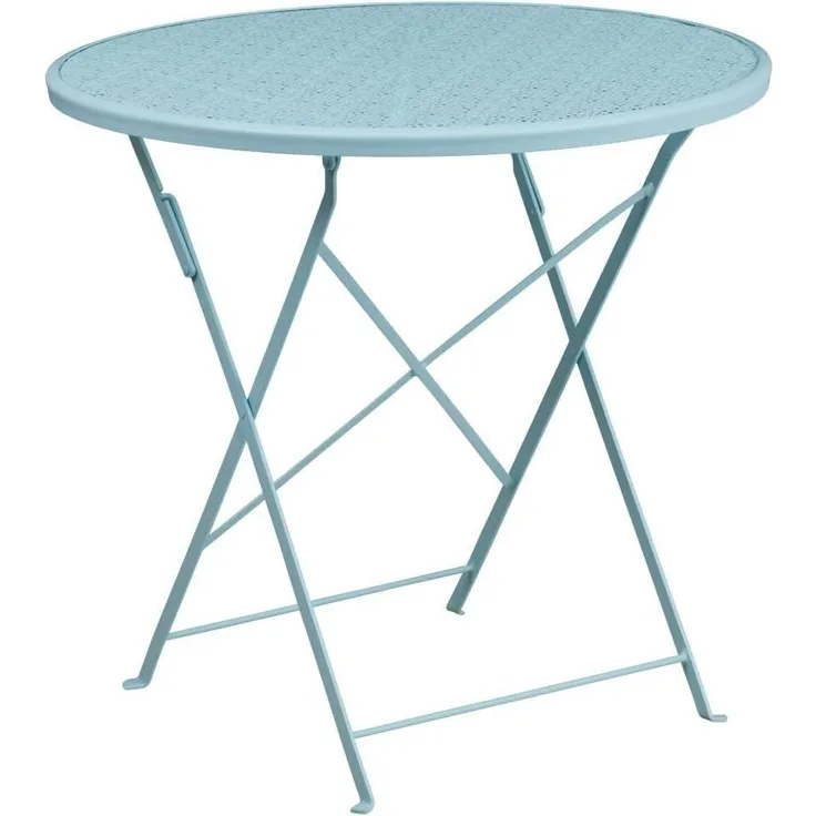 Flash Furniture Oia Klappbarer Terrassentisch aus Stahl für drinnen und draußen, 76,2 cm, Himmelblau