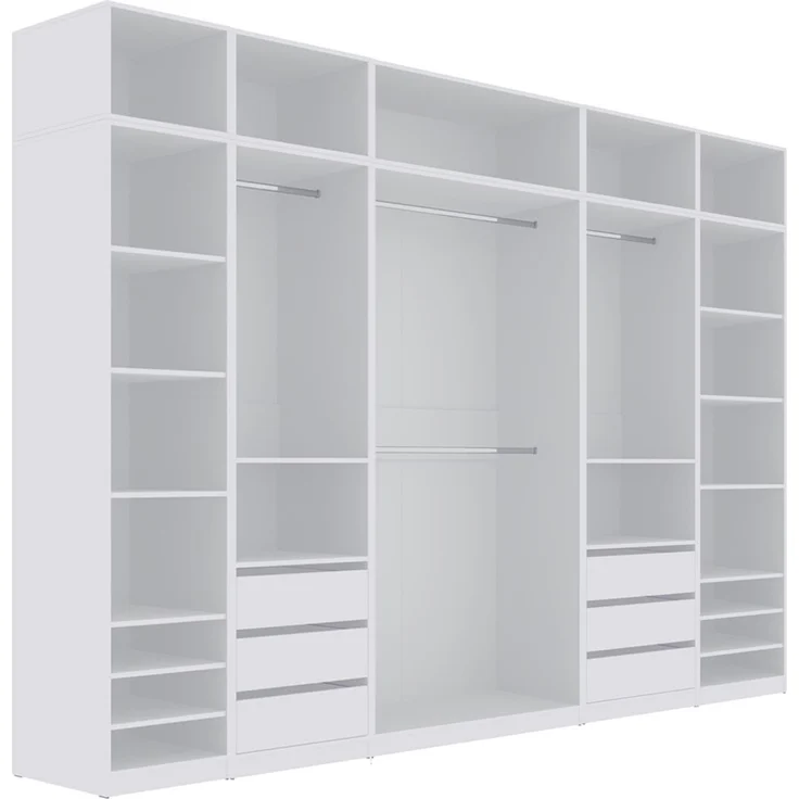 Marmex Möbel Tres Set-U/N (B) Hohes offenes Schranksystem, geräumige Einbauschränke, Eckkleiderschrank-Sets mit Regalen und Kleiderstangen, laminierte Spanplatte, weiß 221/150x246x51 cm – Bild 10