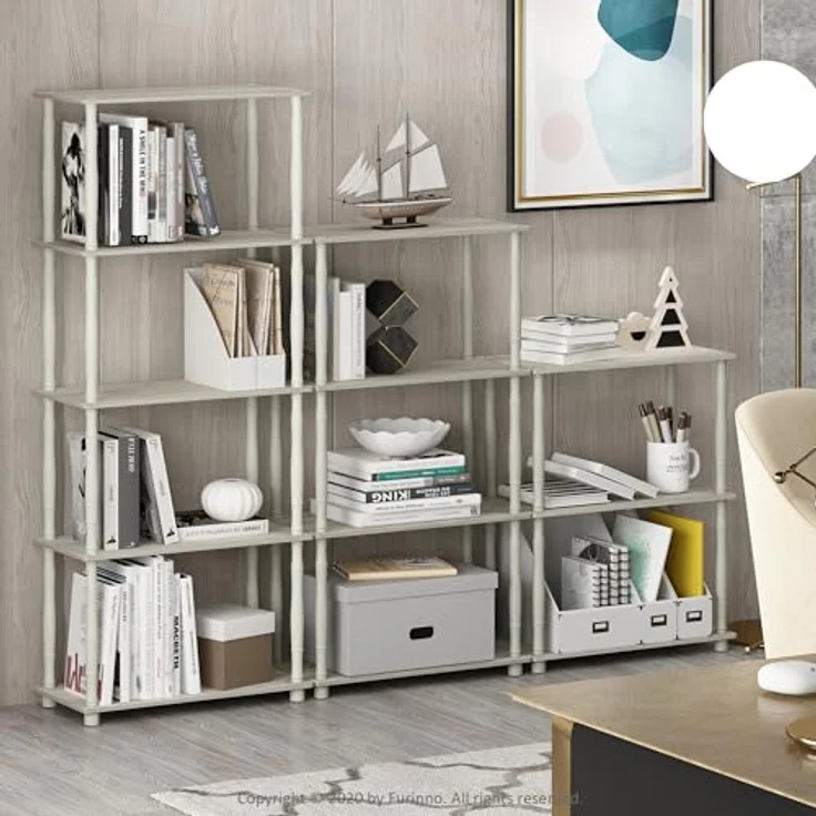 Furinno Regal mit 4 Fächern, holz, Sonoma Eiche/Weiß, 29. 46x29. 46x145. 8 cm – Bild 3