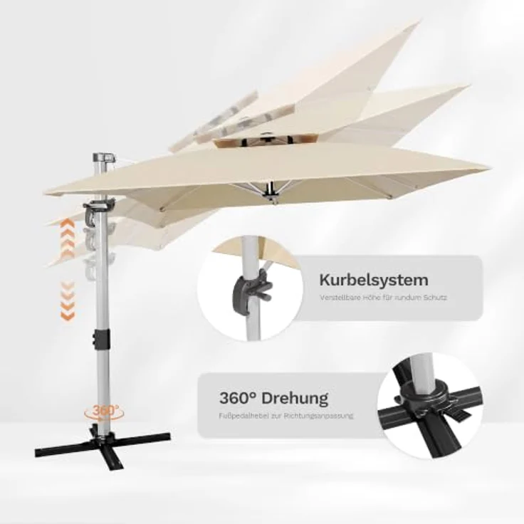 JUMMICO Ampelschirm Sonnenschirm 300x400 cm, Beige – Bild 6