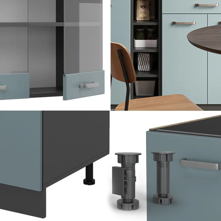 Singleküche R-Line Blau-Grau/Anthrazit 160 cm , AP Marmor Vicco – Bild 5