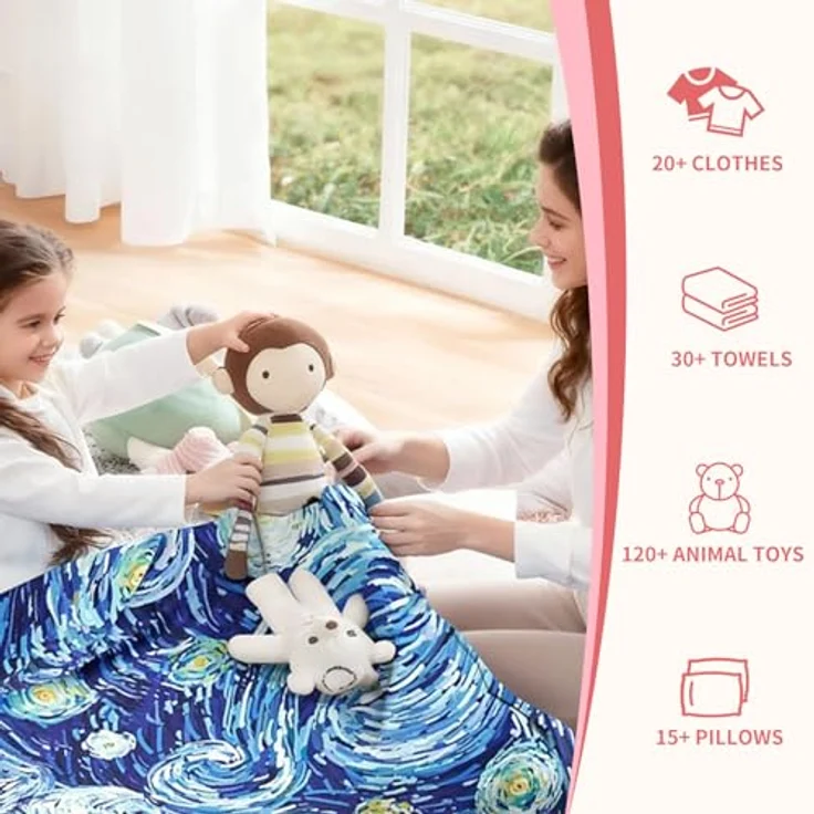 Nobildonna Sitzsack-Stuhlbezug für Kinder und Erwachsene, extra großer Sitzsack ohne Füllung, Plüschtierhalter und Organizer, Premium-Segeltuch, 250 l (Sternennacht) – Bild 6