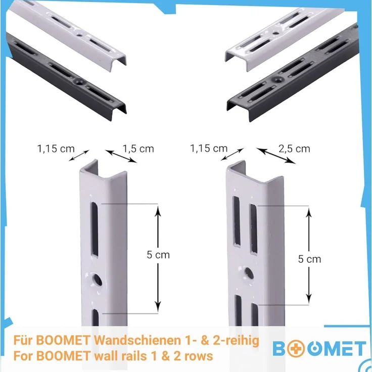BOOMET Wandregalhalter Regalträger 1-reihig für Wandschienen, 4-tlg, Regalsystem Weiß 20cm Wandregalhalter Regalwinkel – Bild 2