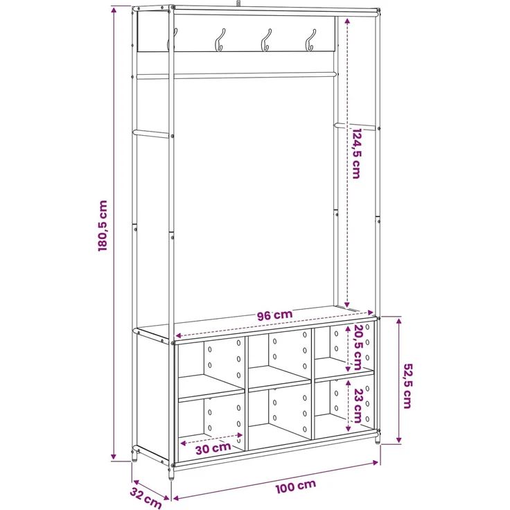 vidaXL Garderobenständer mit Schuhbank Raucheiche 100 x 32 x 180,5 cm 8012034 – Bild 9