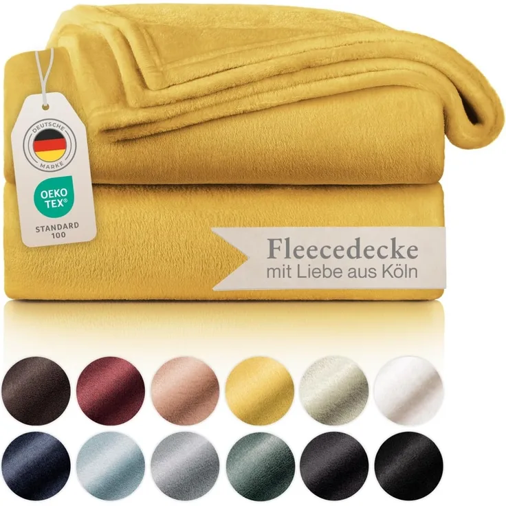 Blumtal Kuscheldecke aus Fleece - hochwertige Decke, Oeko-TEX® Zertifiziert in 270x230 cm, Kuscheldecke flauschig als Sofadecke, Tagesdecke oder Winterdecke, Spicy Mustard - gelb