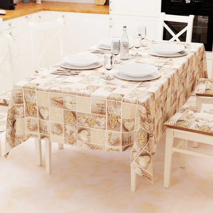 PETTI Artigiani Italiani - Tischdecke, Tischdecke, Küchentischdecke im Baumwolldesign Lidia braun, 24 Sitzplätze (140x450 cm), 100% Made in Italy