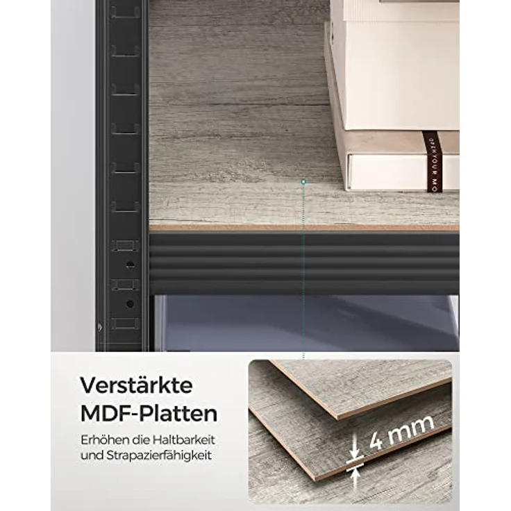 SONGMICS Standregal, 2er Set, Bücherregal, Lagerregal, 5 Ablagen, verstellbar, 37 x 37 x 150 cm, jeweils bis 400 kg belastbar, für Küche, Wohnzimmer, Greige-schwarz GLR037B12 – Bild 10