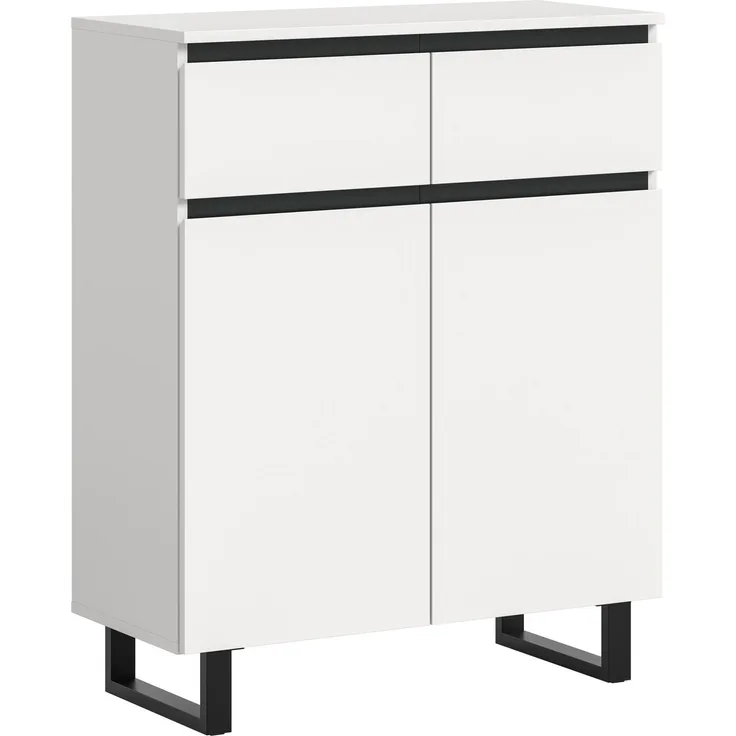 Kommode B/H/T: 80x99x36 cm in weiß Melamin und schwarz