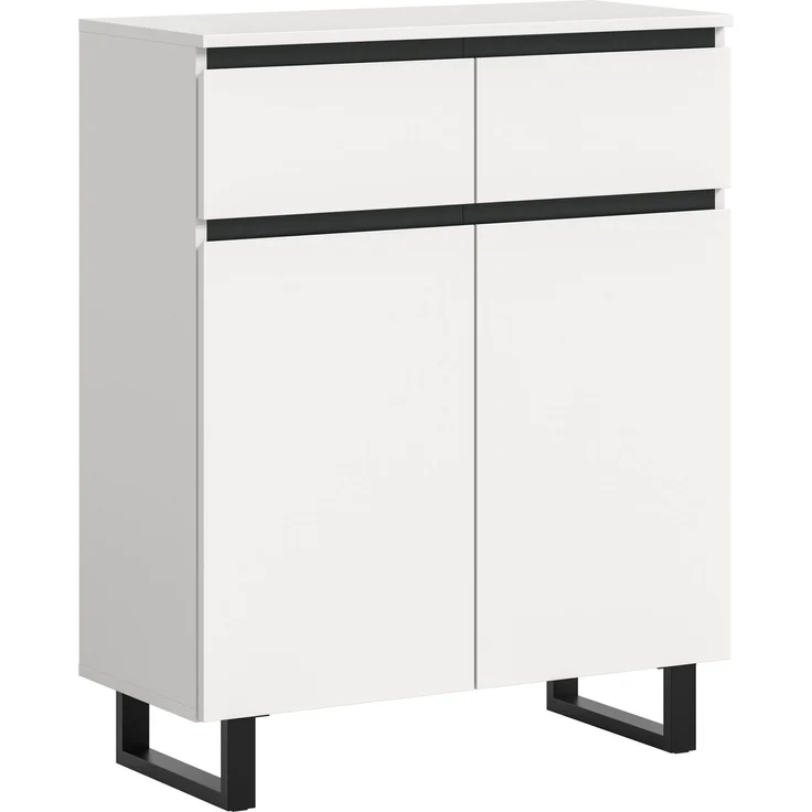 Kommode B/H/T: 80x99x36 cm in weiß Melamin und schwarz – Bild 1